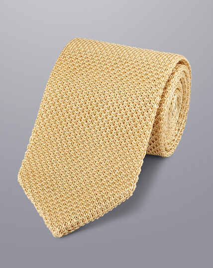 Silk Knitted Slim Tie - Tan