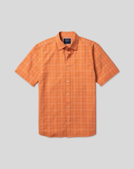 Classic Collar Short Sleeve Tone-on-tone Check Shirt - Orange