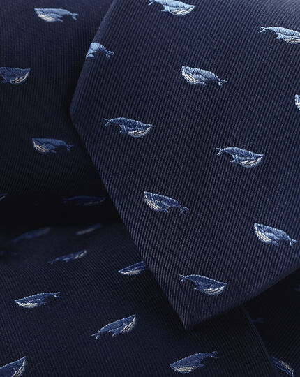 Whale Print Tie - Navy & Sky