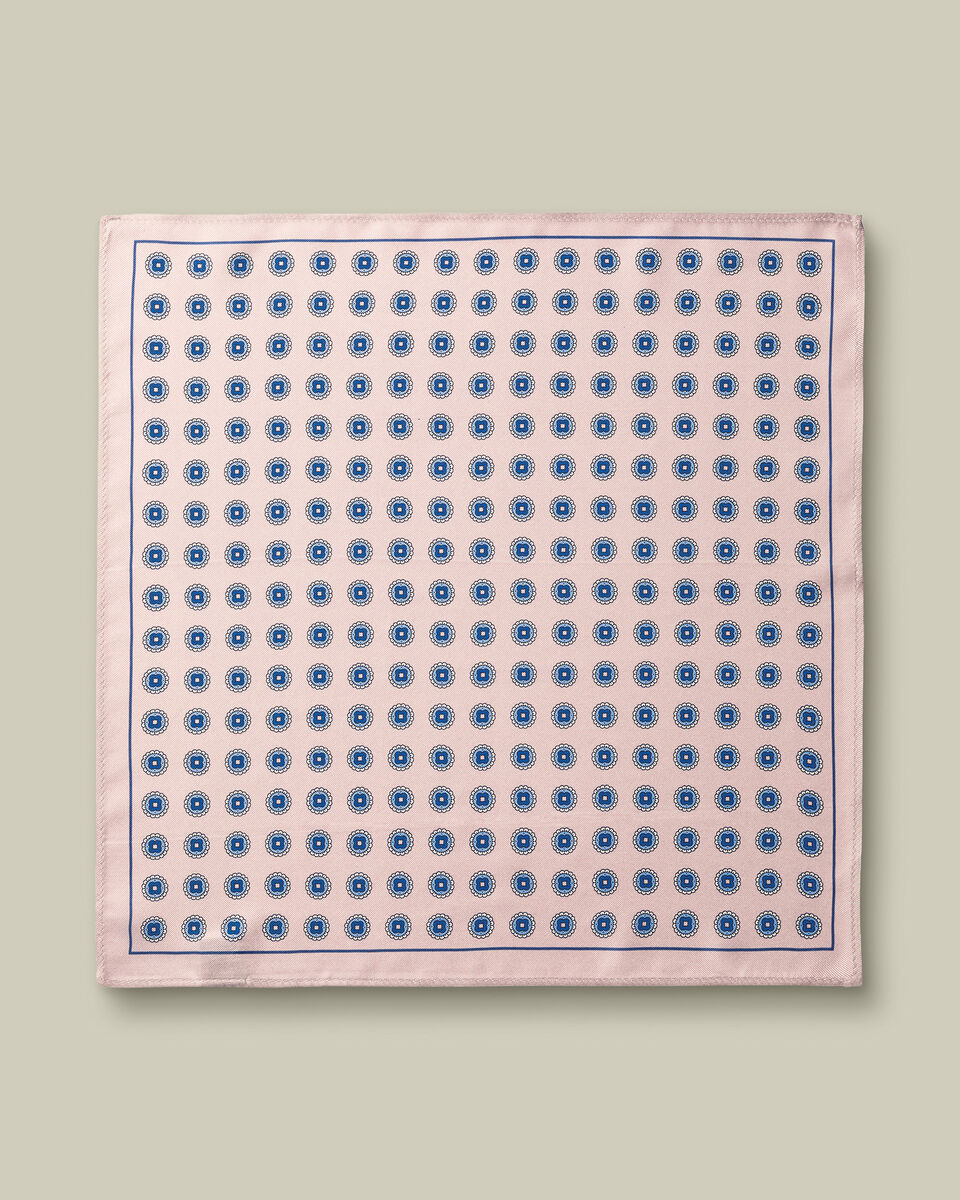 Silk Medallion Print Pocket Square - Pink & Blue
