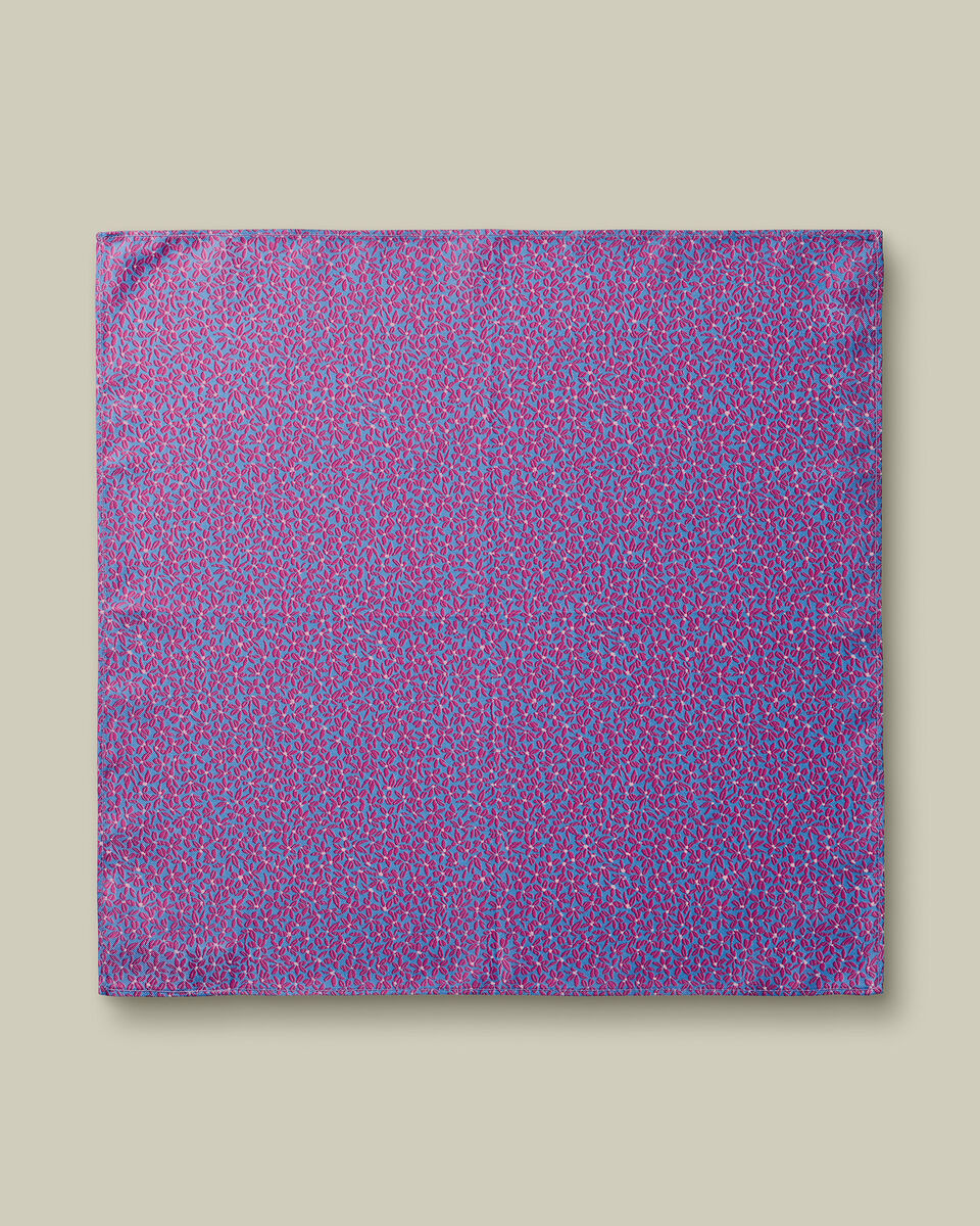 Pa&ntilde;uelo De Bolsillo Floral De Seda - Azul Aciano Y Rosa