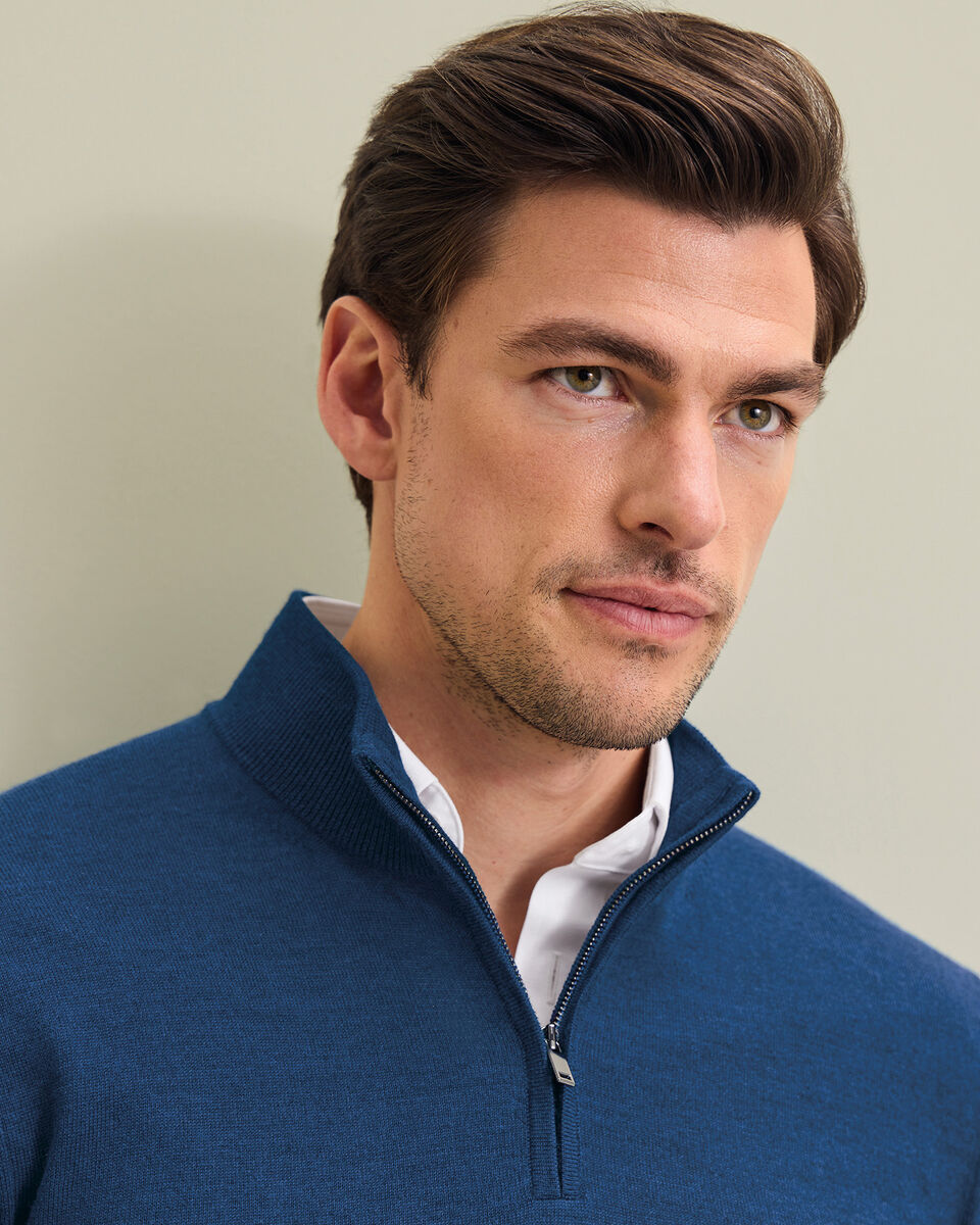 Pure Merino Quarter Zip Jumper - Royal Blue