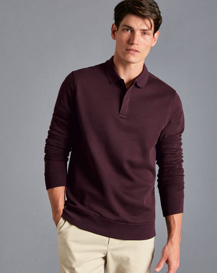Long Sleeve Polo Collar Sweatshirt - Wine