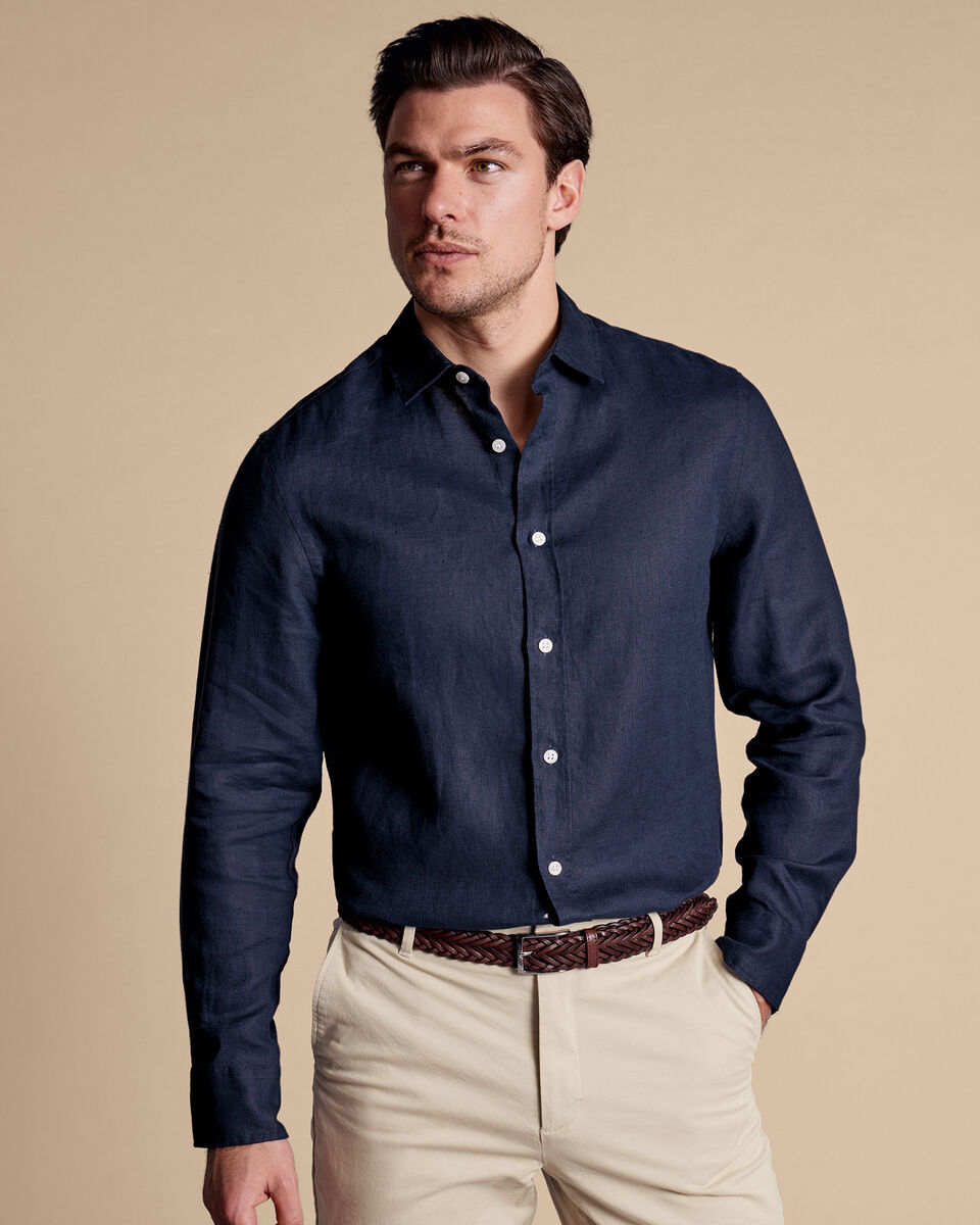 Pure Linen Shirt - Navy | Charles Tyrwhitt