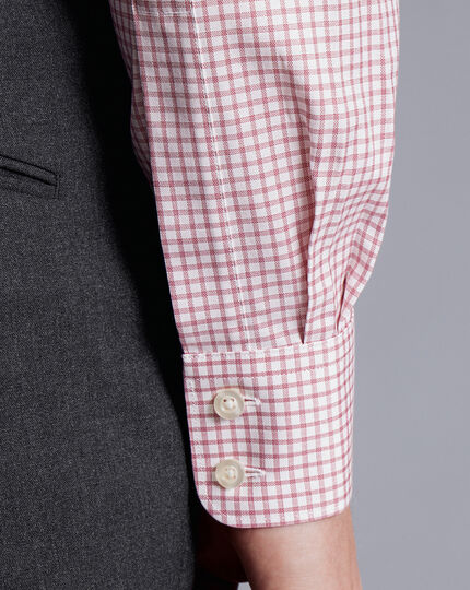 Semi-Cutaway Collar Egyptian Cotton Twill Fine Check Shirt - Dark Pink