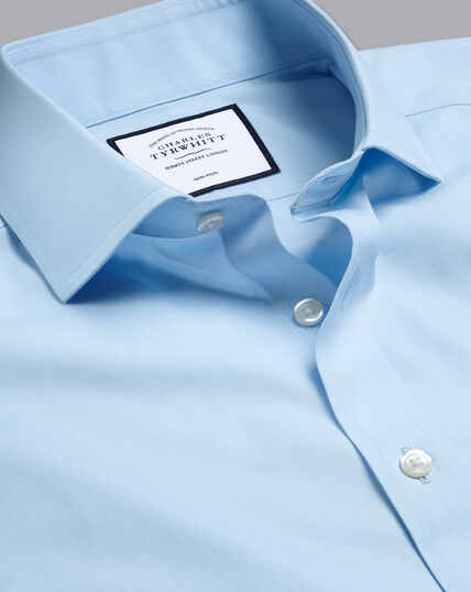 Spread Collar Non-Iron Poplin Shirt - Sky Blue