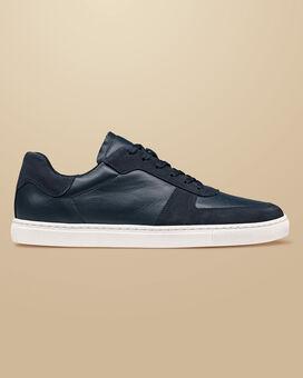 Leather and Suede Cupsole Trainers - Navy
