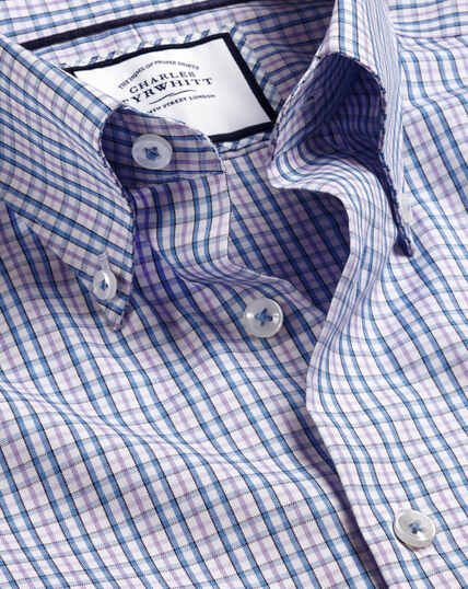 Button-Down Collar Non-Iron Oxford Multi Check Shirt- Mauve Purple