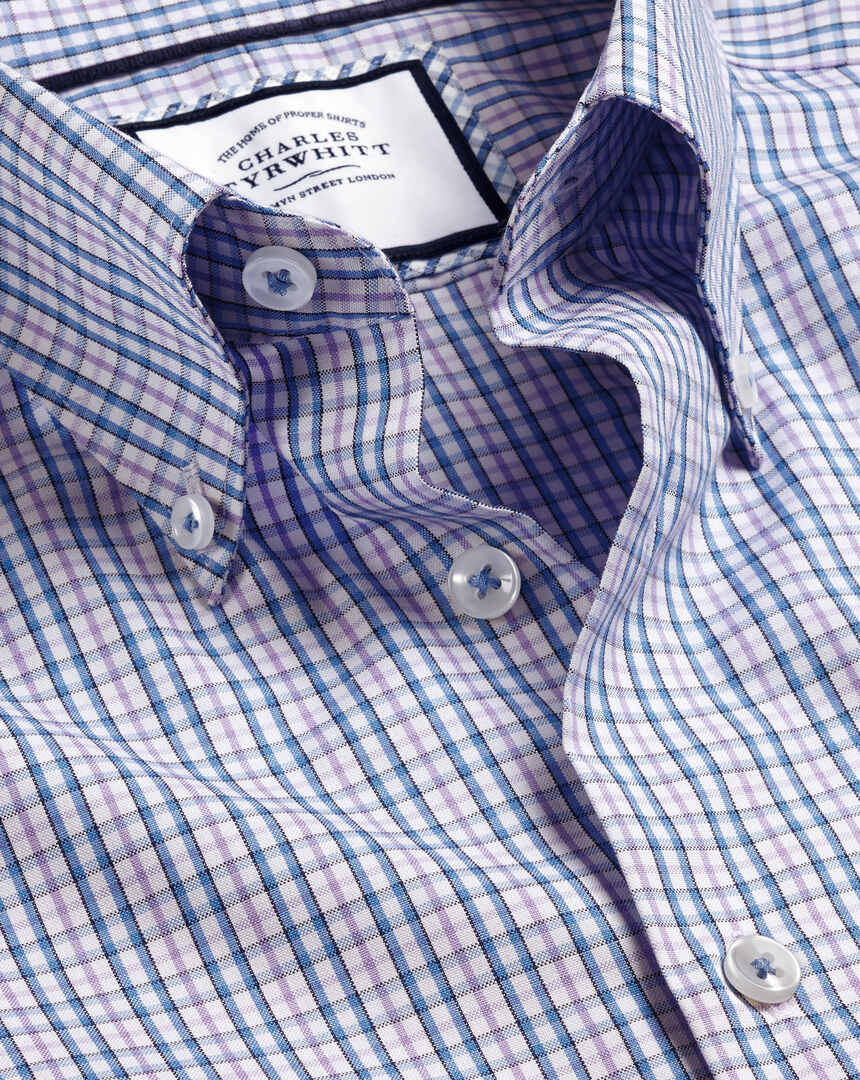 Button-Down Collar Non-Iron Oxford Multi Check Shirt- Mauve Purple