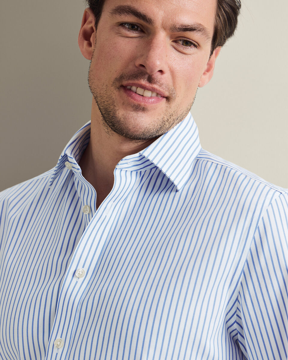 Non-Iron Twill Stripe Shirt - Cornflower Blue