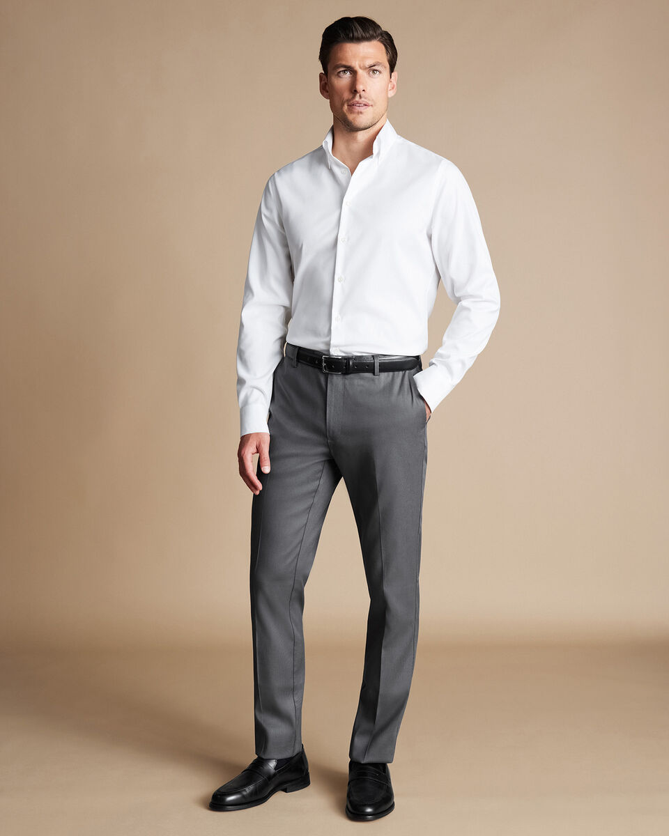 Smart Stretch Texture Trousers - Charcoal Grey | Charles Tyrwhitt