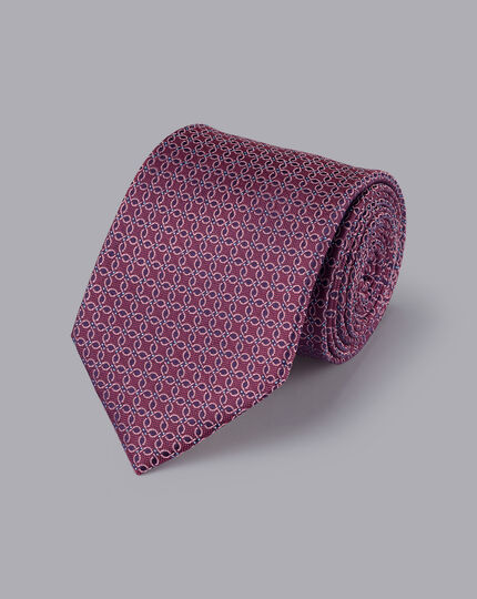 Stain Resistant Floral Silk Tie - Dark Pink