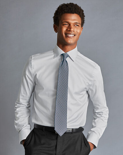 Semi-Cutaway Collar Egyptian Cotton Hampton Weave Shirt - Silver Grey ...