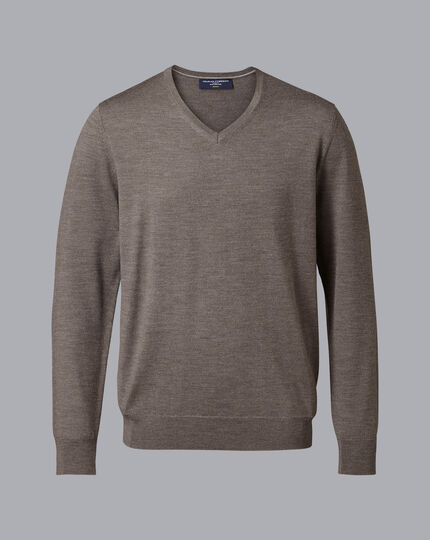 Merino V-Neck Sweater - Mocha