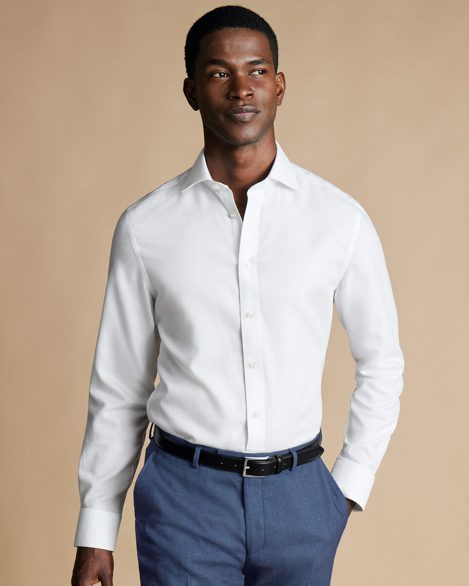 Spread Collar Non-Iron Mayfair Weave Shirt - White | Charles Tyrwhitt