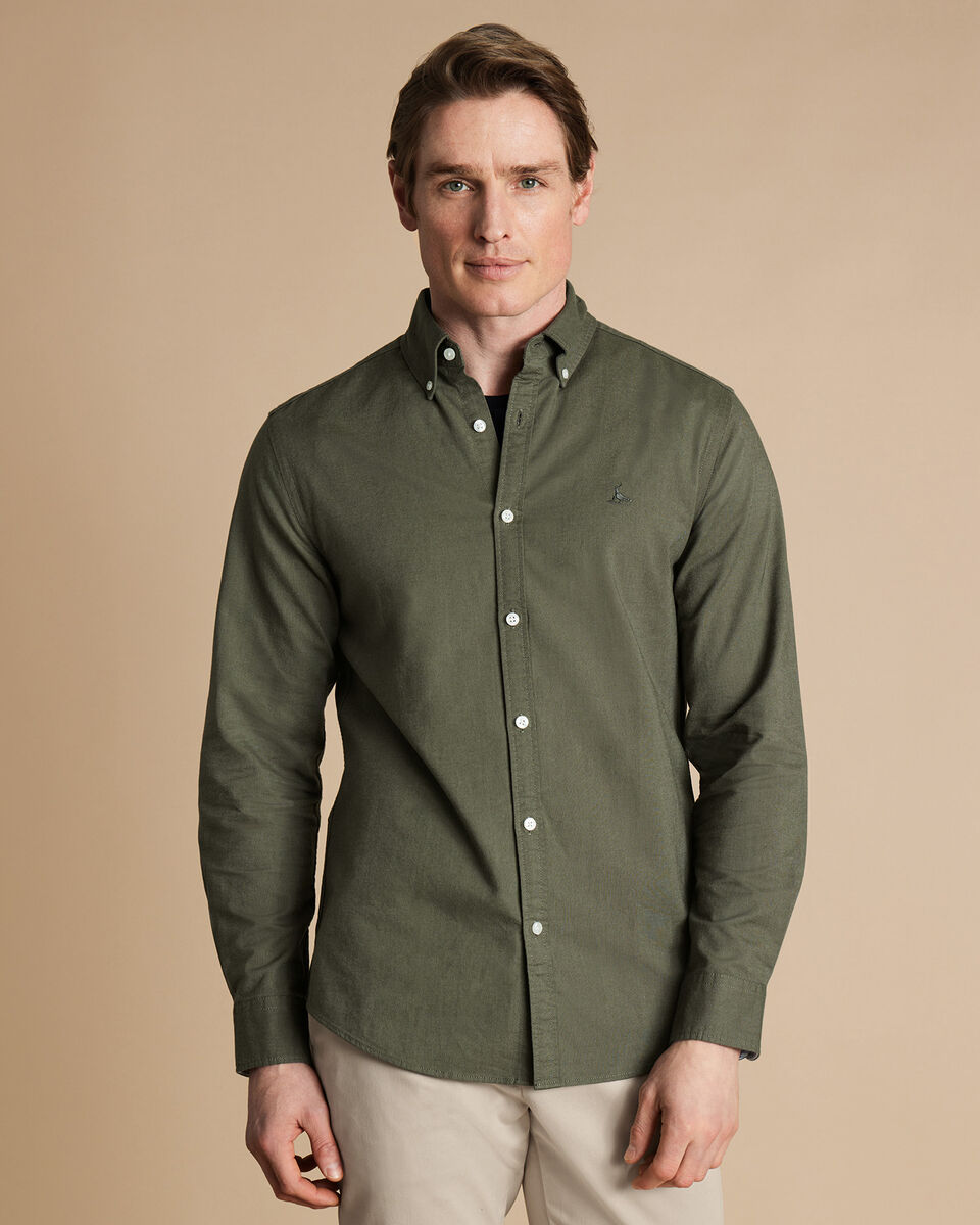 Olive Green Cheap Button Down Shirts Button-Down Collar Stretch