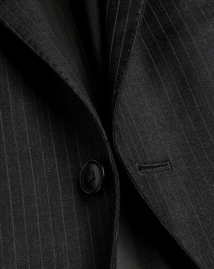 British Luxury Stripe Suit Jacket - Charcoal Gray