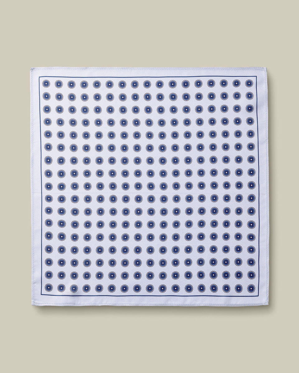 Silk Medallion Print Pocket Square - Light Blue