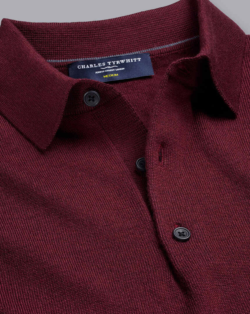 Merino Polo Neck Sweater - Burgundy Red