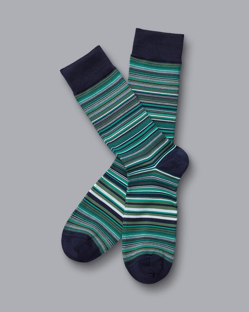 Multi Stripe Socks - Teal Green