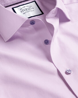 Semi-Cutaway Collar Twill Shirt with Printed Trim - Violet Purple