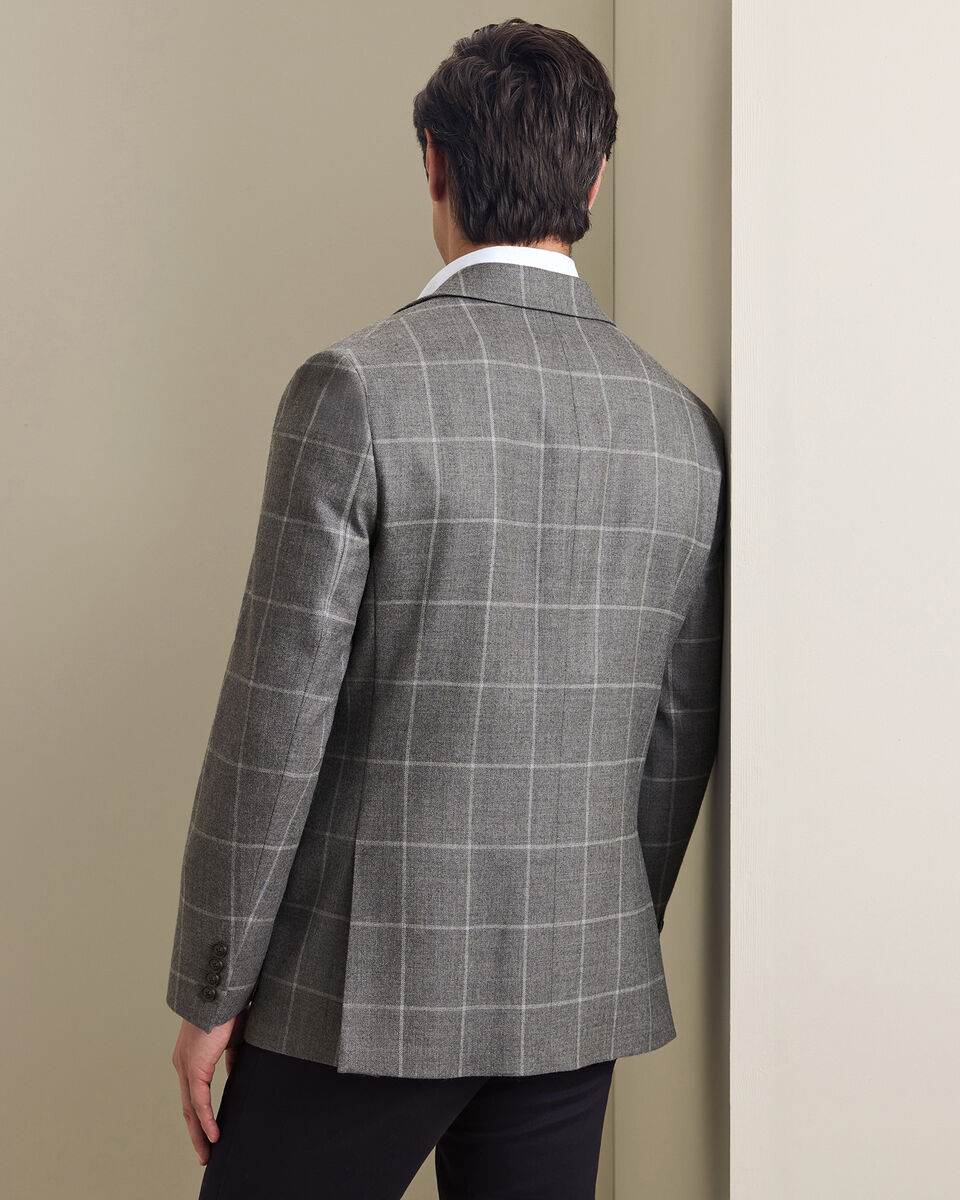 Wool Textured Check Jacket - Grey