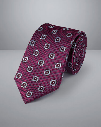 Stain Resistant Floral Silk Tie - Grape Purple