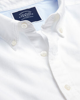 Chemise oxford délavée à col boutonné - Blanc