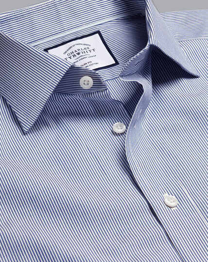 Semi-Cutaway Collar Egyptian Cotton Twill Bengal Stripe Shirt - Royal Blue