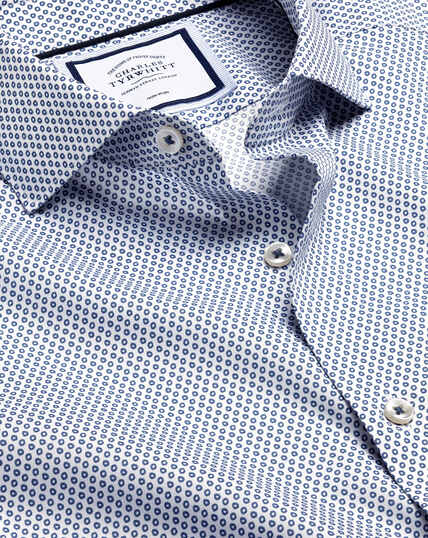 Semi-Spread Collar Non-Iron Hoop Print Shirt - White & Navy