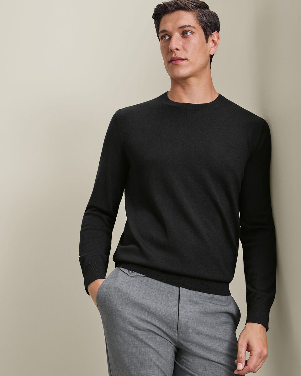 Pure Merino Crew Neck Jumper - Black