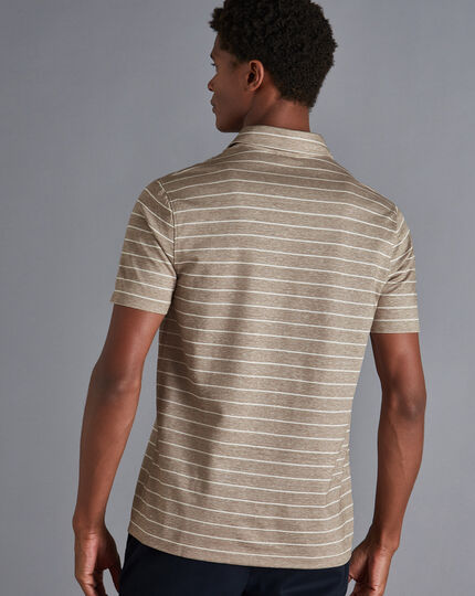 Linen Cotton Stripe Polo - Mocha