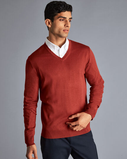 Merino V-Neck Sweater - Dark Orange
