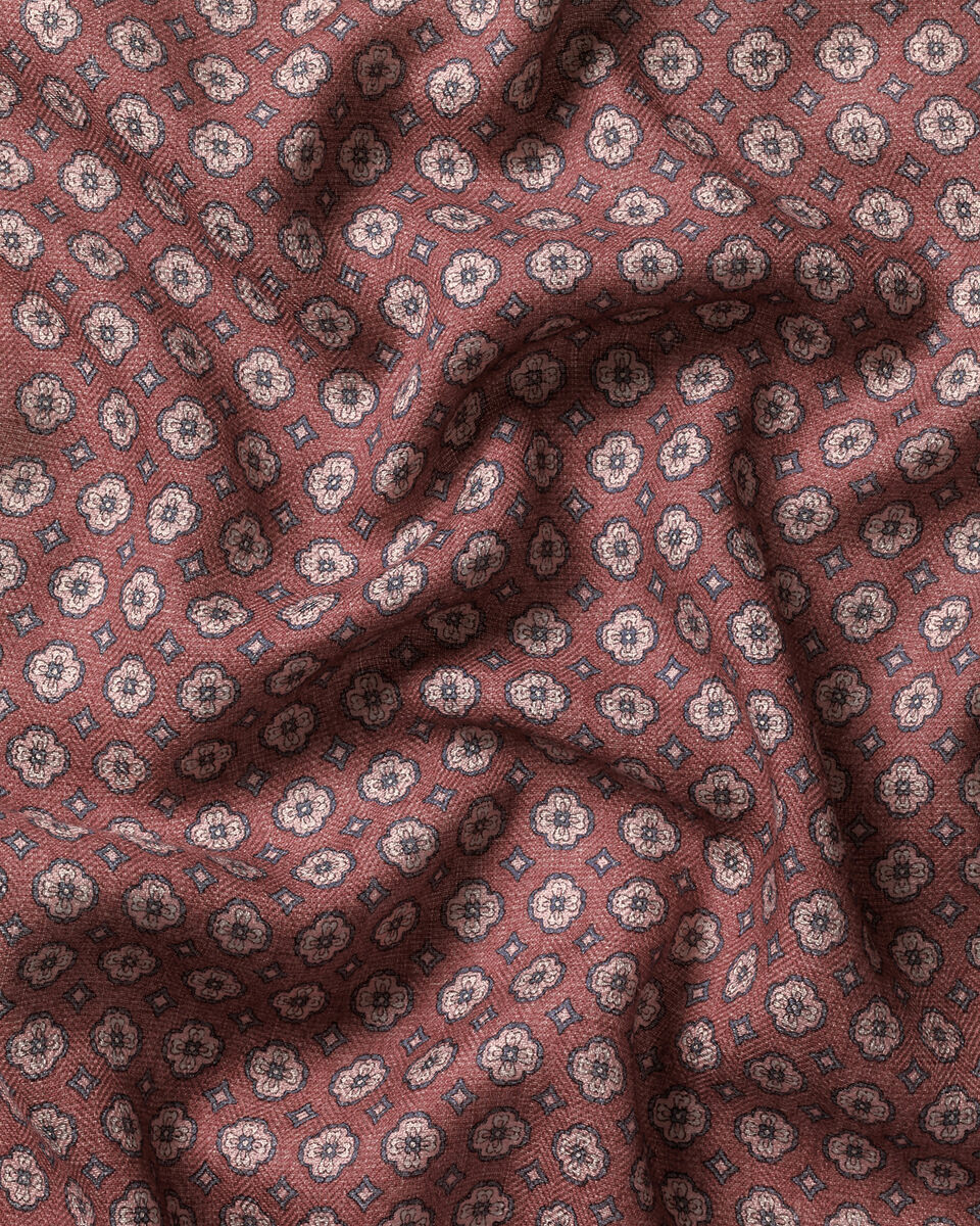 Wool Silk Medallion Print Pocket Square - Dark Pink