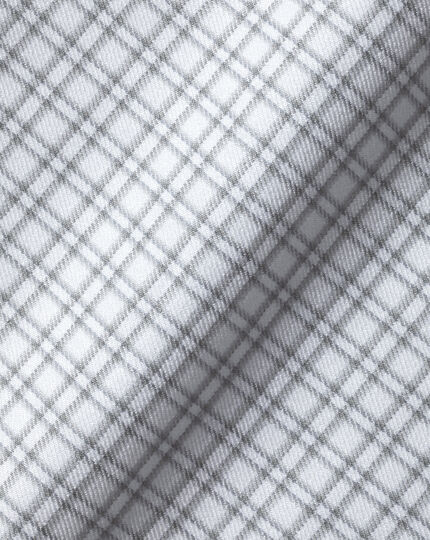 Non-Iron Stretch Twill Grid Check Shirt - Silver Grey
