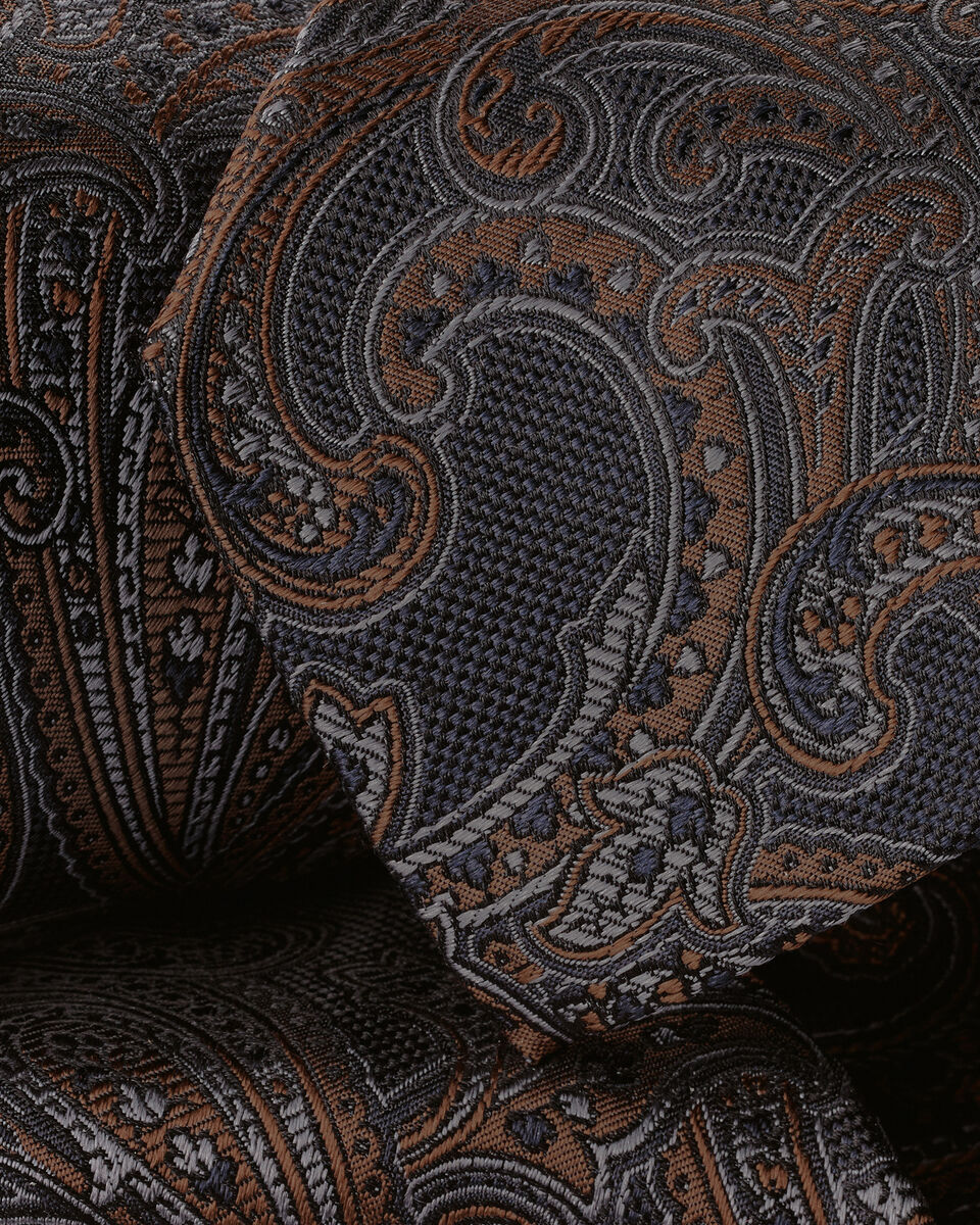 Silk Paisley Tie - Navy & Camel