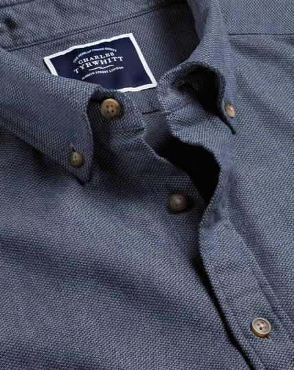 Gebürstetes Flanell-Hemd aus Dobby-Gewebe mit Button-down-Kragen und Pfeil-Motiv - Stahlblau
