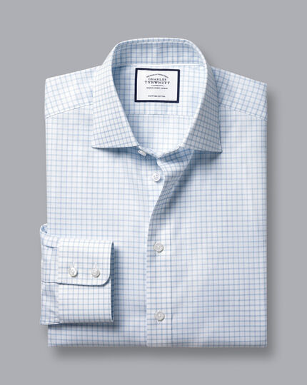Semi-Cutaway Collar Egyptian Cotton Twill Twin Check Shirt - Cornflower Blue