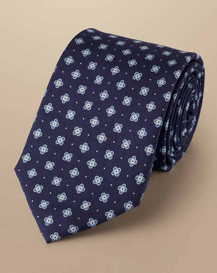 Cravate à imprimé médaillons en soie - Bleu encre