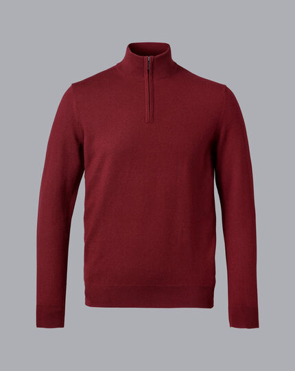 Cashmere Zip Neck Sweater - Red