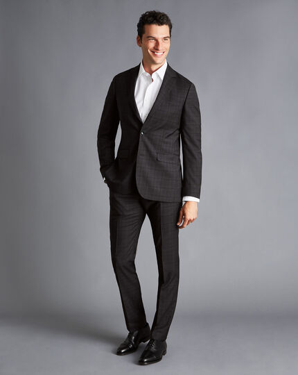Italian Prince of Wales Check Suit Pants - Charcoal Grey