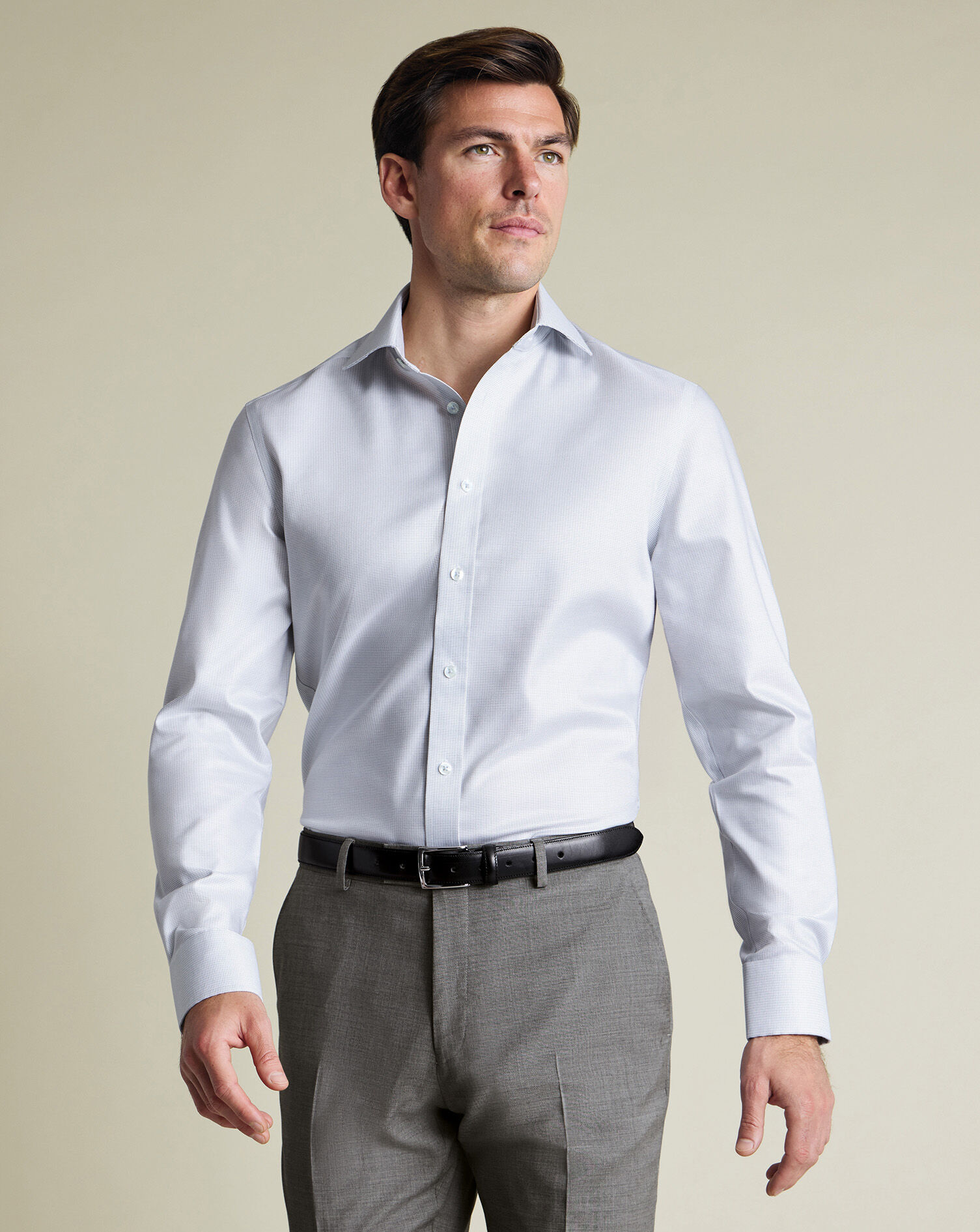 Non-Iron Stretch Greenwich Weave Shirt - Silver Gray
