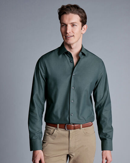 Non-Iron Diamond Stretch Texture Shirt - Atlantic Green