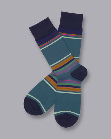 Socken mit Clubstreifen - Helles Aquamarin