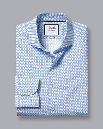 Semi-Cutaway Collar Non-Iron Print Shirt - Blue & White