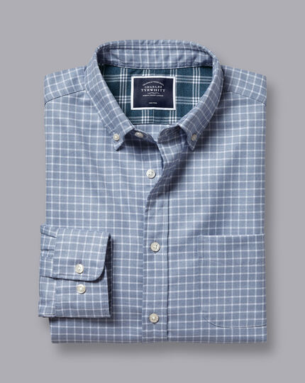 Button-Down Collar Non-Iron Twill Check Shirt - Steel Blue