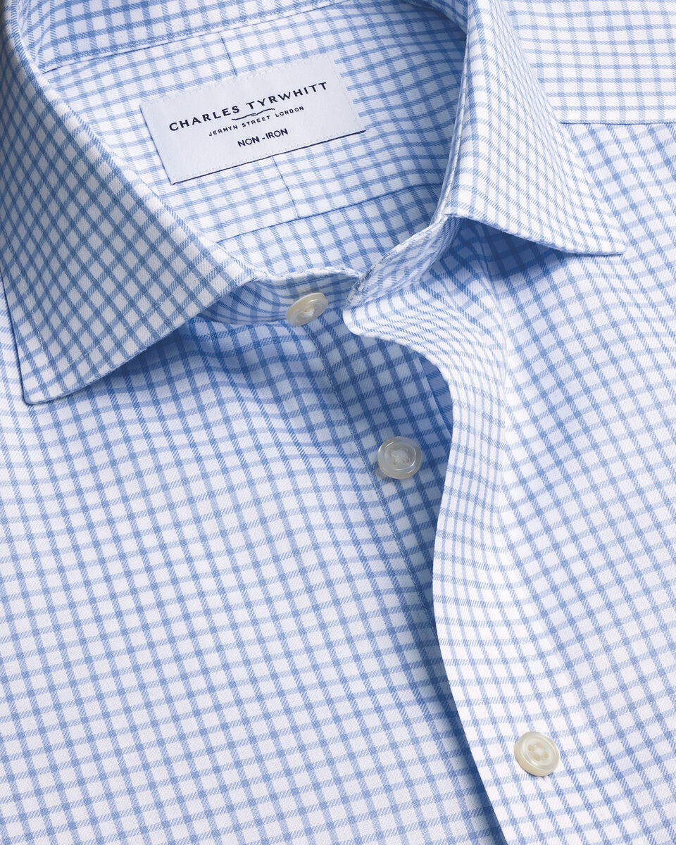 Non-Iron Twill Grid Check Shirt - Sky Blue