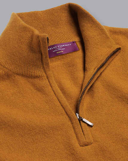 Cashmere Zip Neck Sweater - Mustard