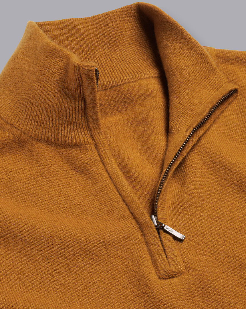 Cashmere Zip Neck Sweater - Mustard