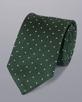 Spot Silk Tie - Dark Green & Silver Grey
